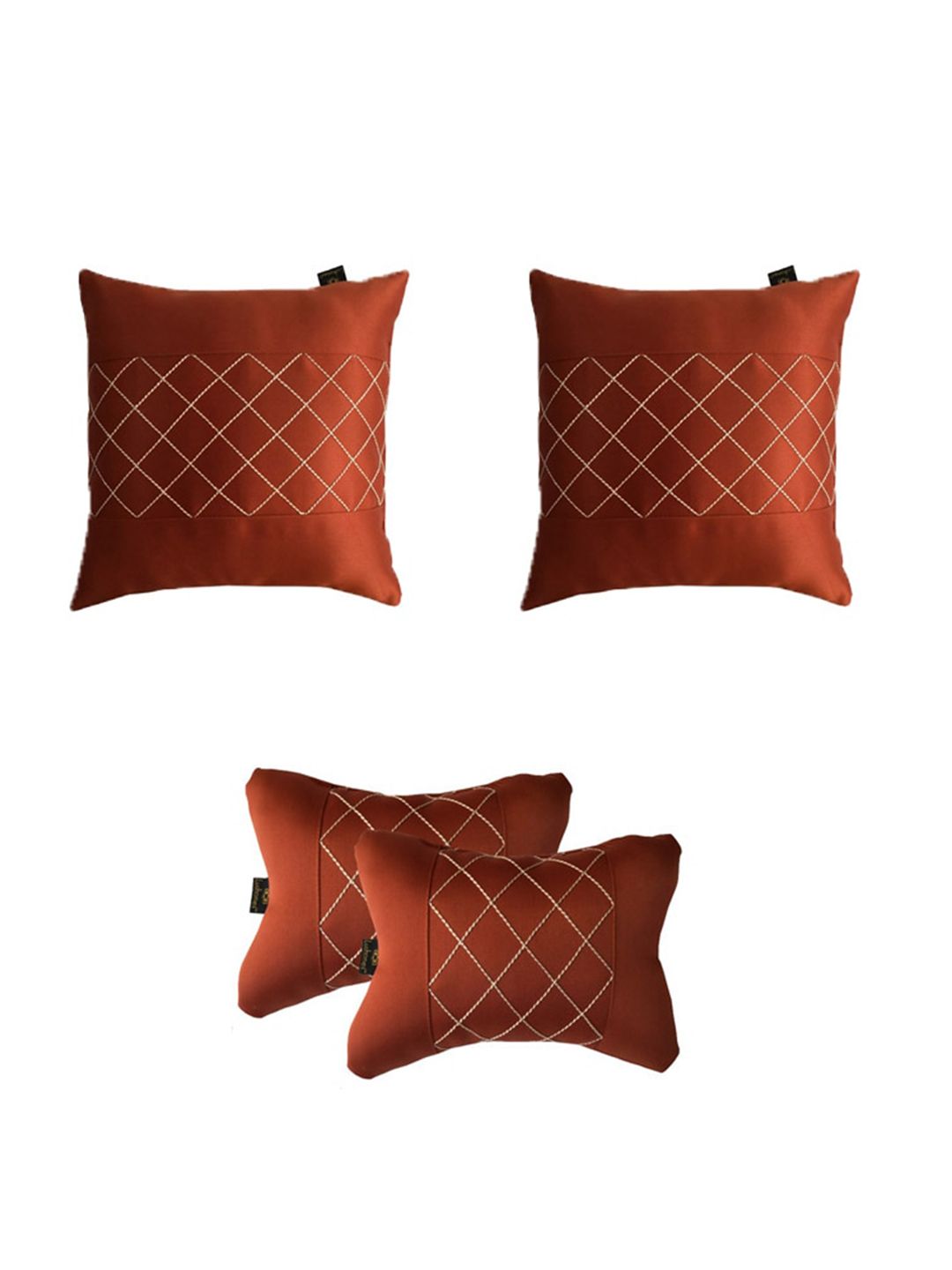 Lushomes Set Of 4 Orange Cushion & Neck Pillow Set Price in India