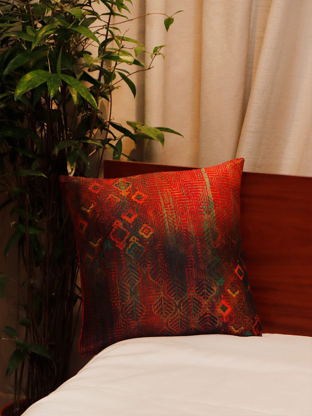 ZEBA Red & Green Abstract Square Cushion Covers Price in India