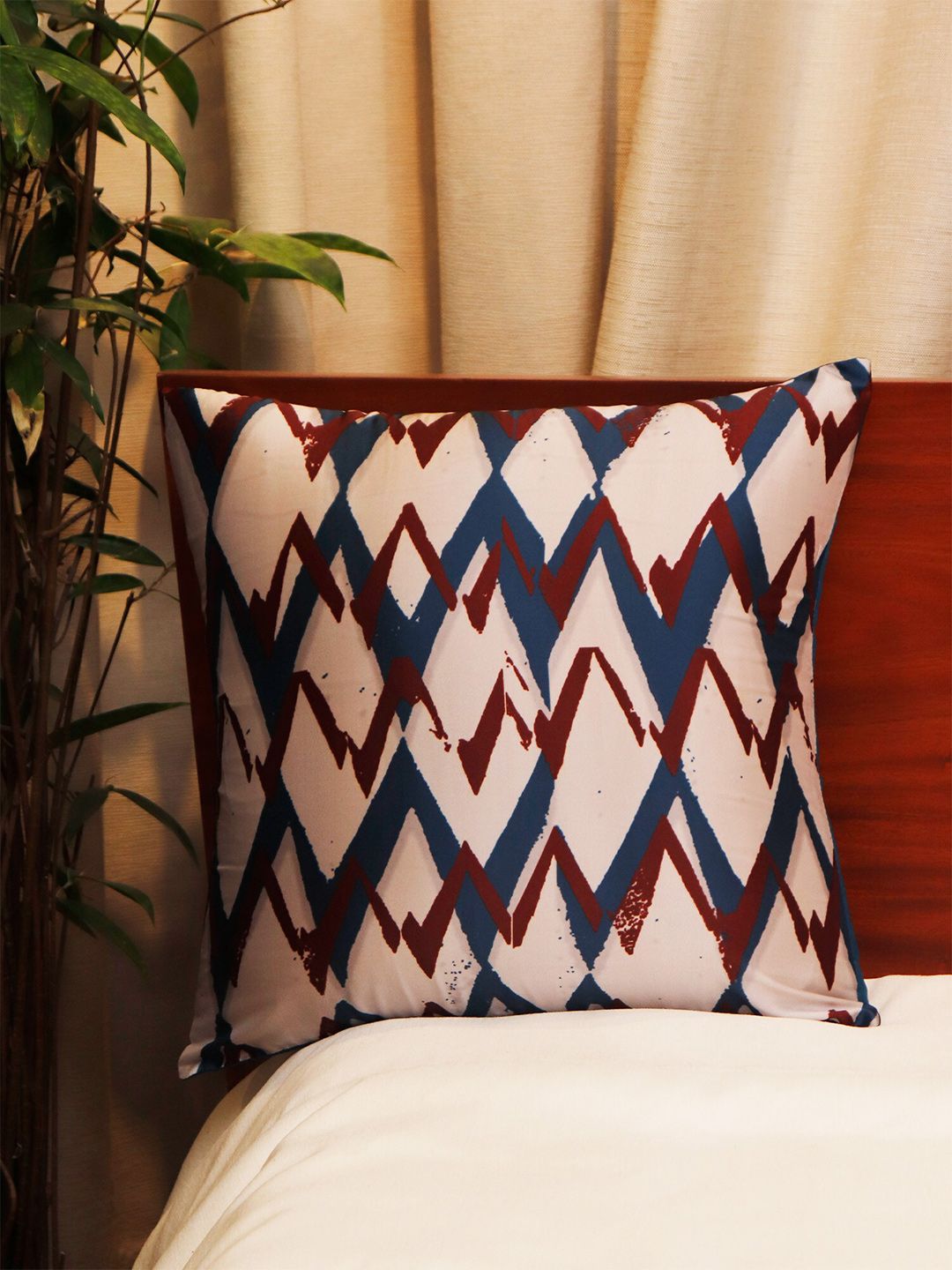 ZEBA Cream-Coloured & Red Abstract Square Cushion Covers Price in India