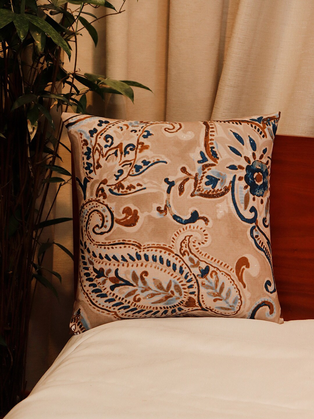 ZEBA Brown & Blue Ethnic Motifs Square Cushion Covers Price in India