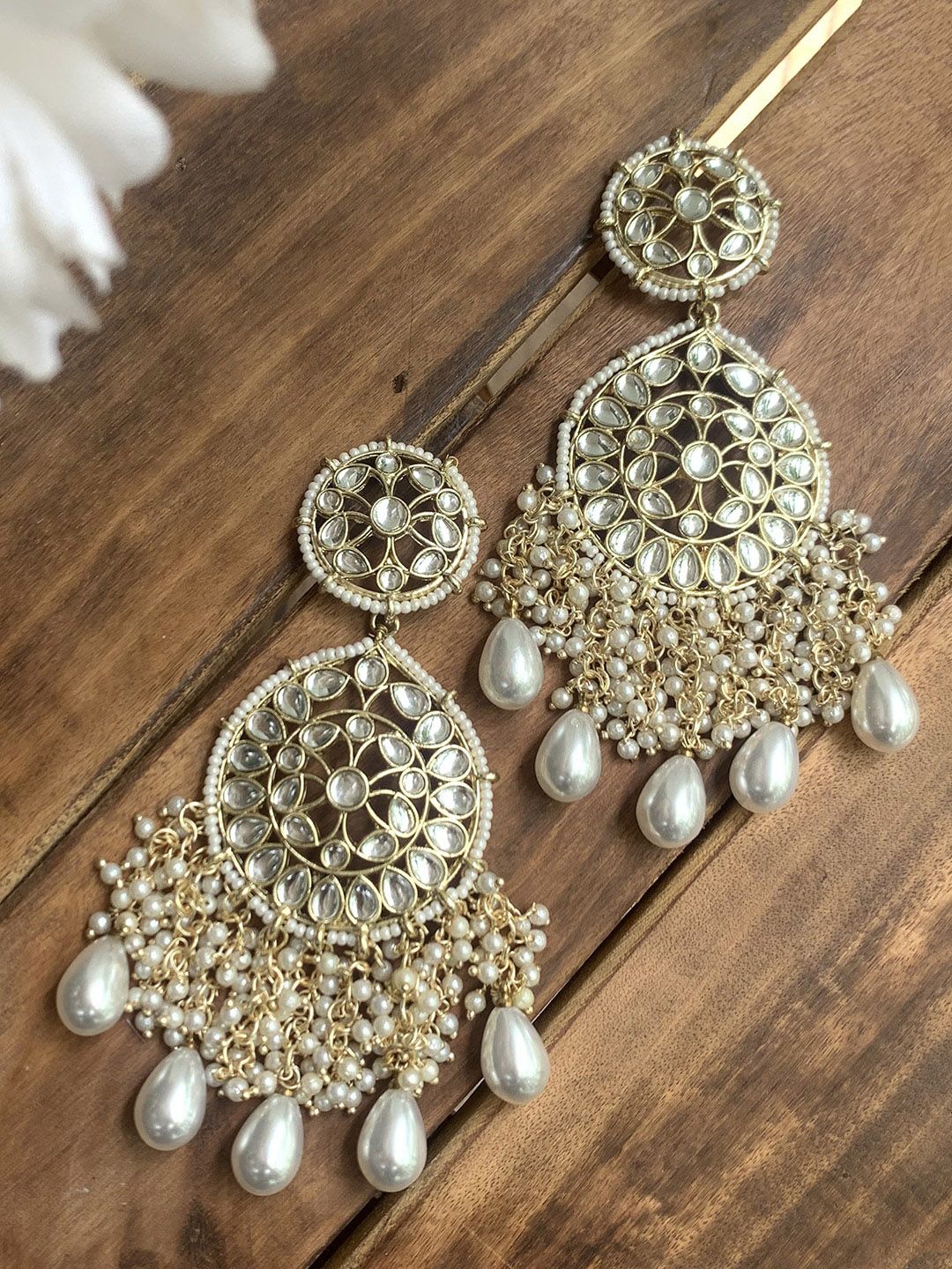 Ishhaara White Leaf Shaped Chandbali Earrings Price in India