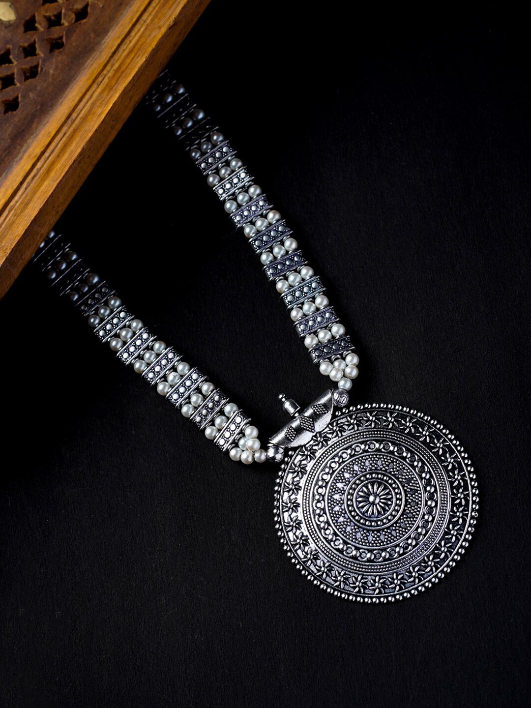 MORKANTH JEWELLERY Silver-Toned Silver-Plated Oxidised Necklace Price in India