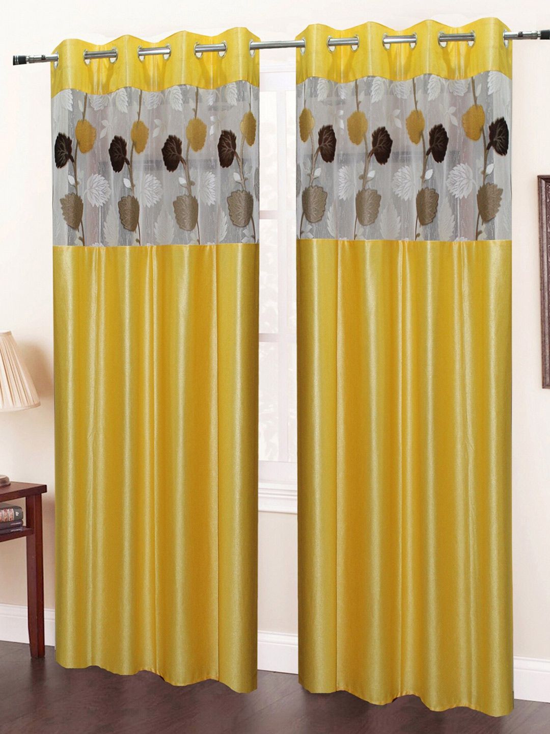 Homefab India Yellow & White Set of 2 Sheer Window Curtain Price in India