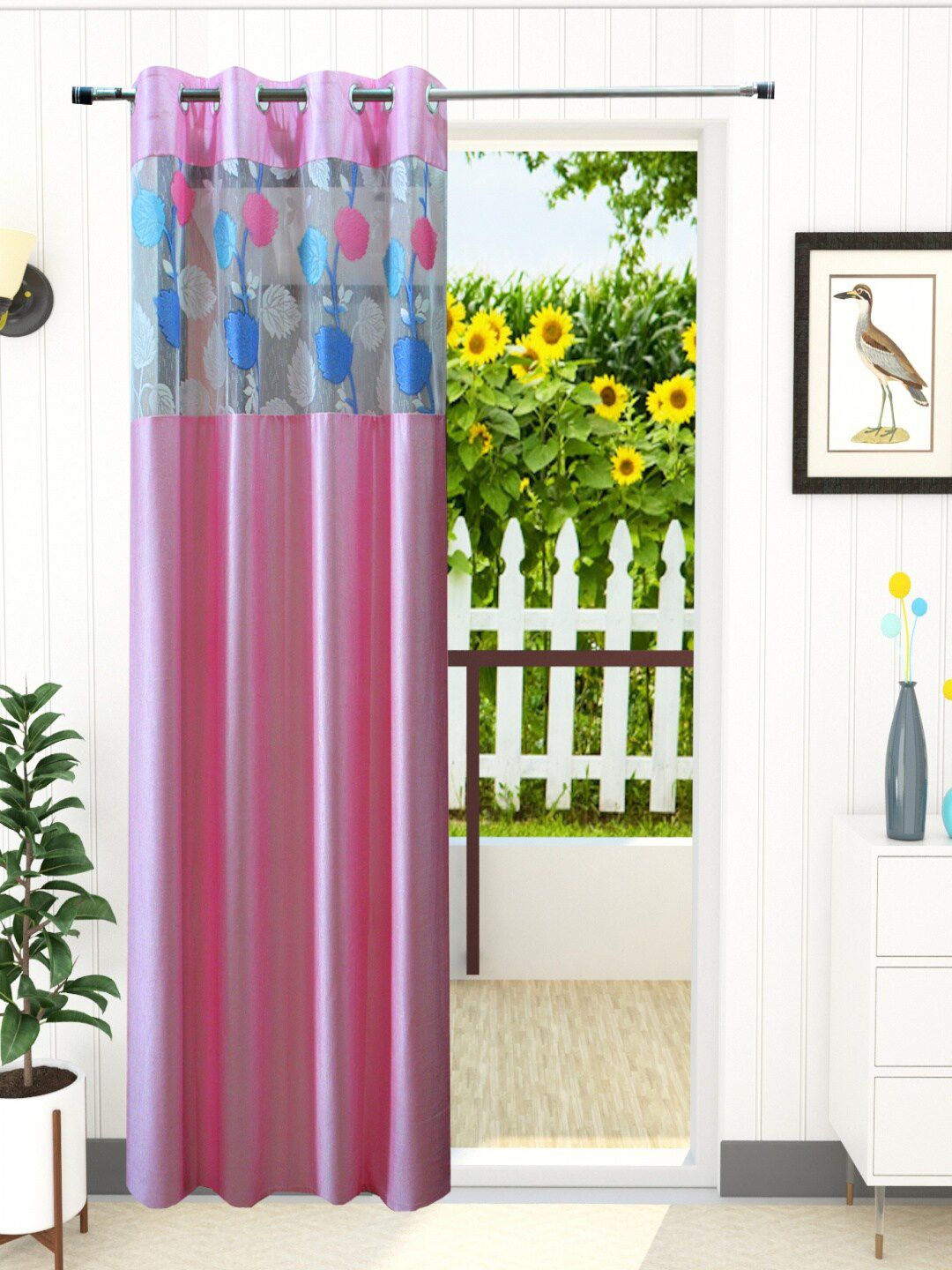 Homefab India Pink & Blue Set of 2 Sheer Window Curtain Price in India