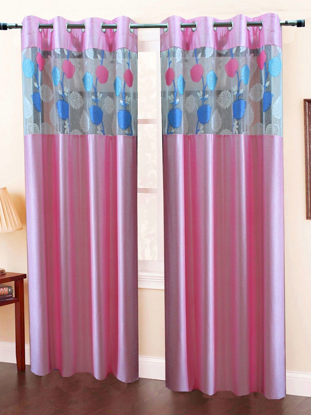 Homefab India Pink & White Set of 2 Sheer Door Curtain Price in India