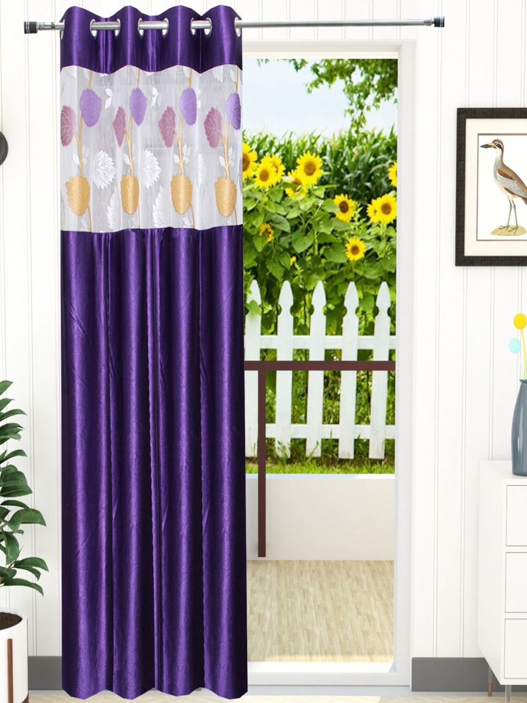 Homefab India Purple & White Set of 2 Door Curtain Price in India