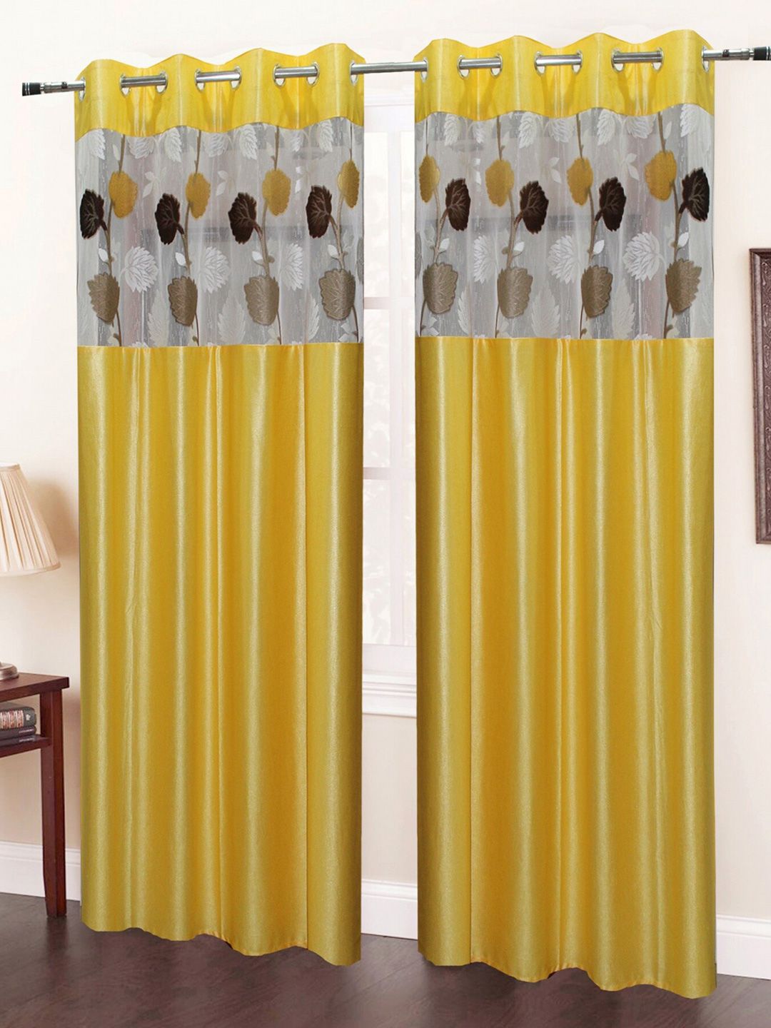 Homefab India Yellow & White Set of 2 Sheer Long Door Curtain Price in India