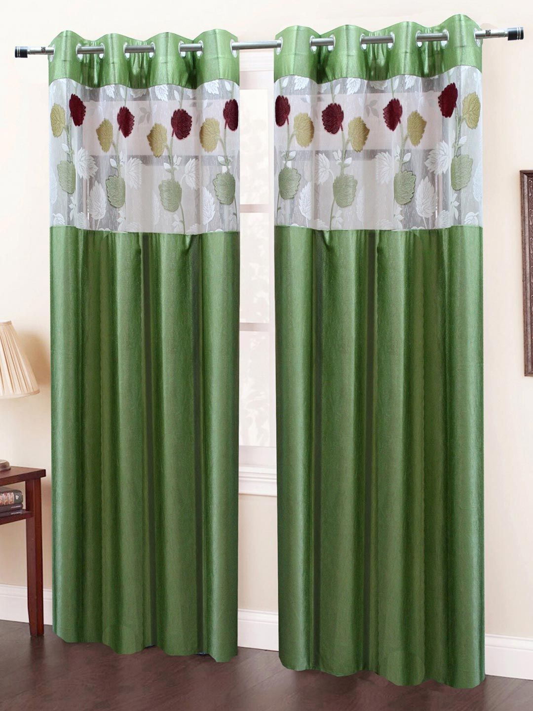 Homefab India Green & White Set of 2 Sheer Door Curtain Price in India