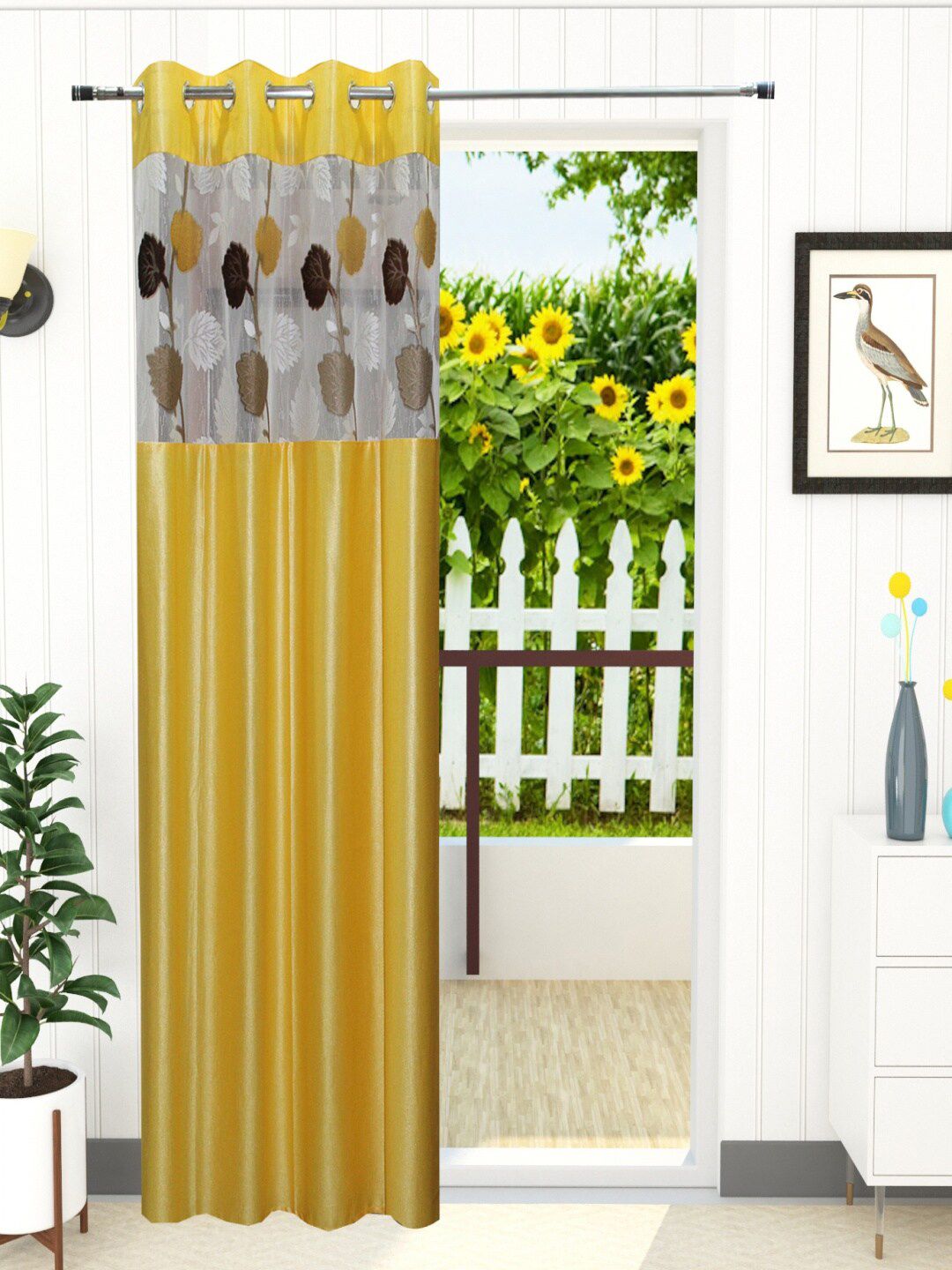 Homefab India Yellow & White Set of 2 Sheer Door Curtain Price in India