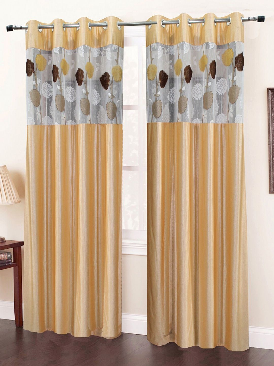 Homefab India Beige & White Set of 2 Sheer Window Curtain Price in India