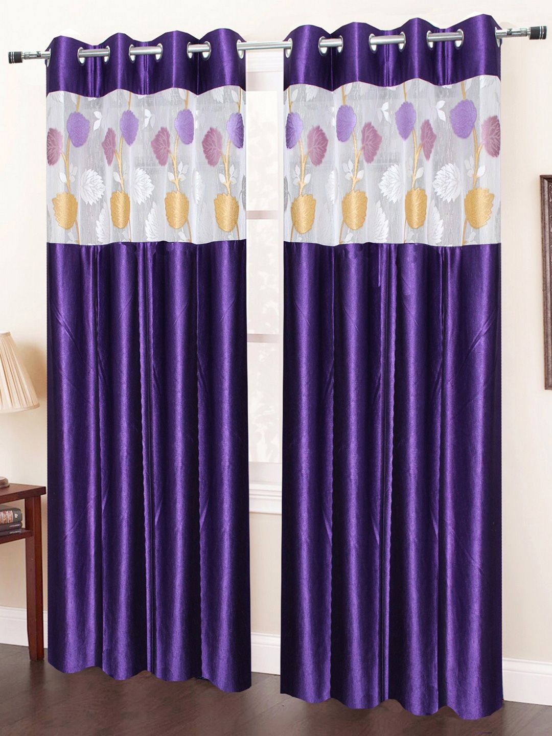 Homefab India Purple Set of 2 Sheer Window Curtain Price in India