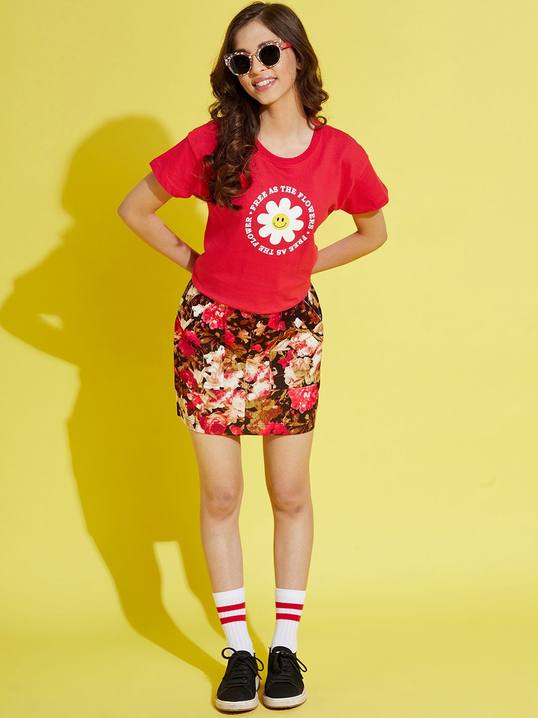 Noh.Voh - SASSAFRAS Kids-Girls Brown Floral Printed Mini Pure Cotton Skirts