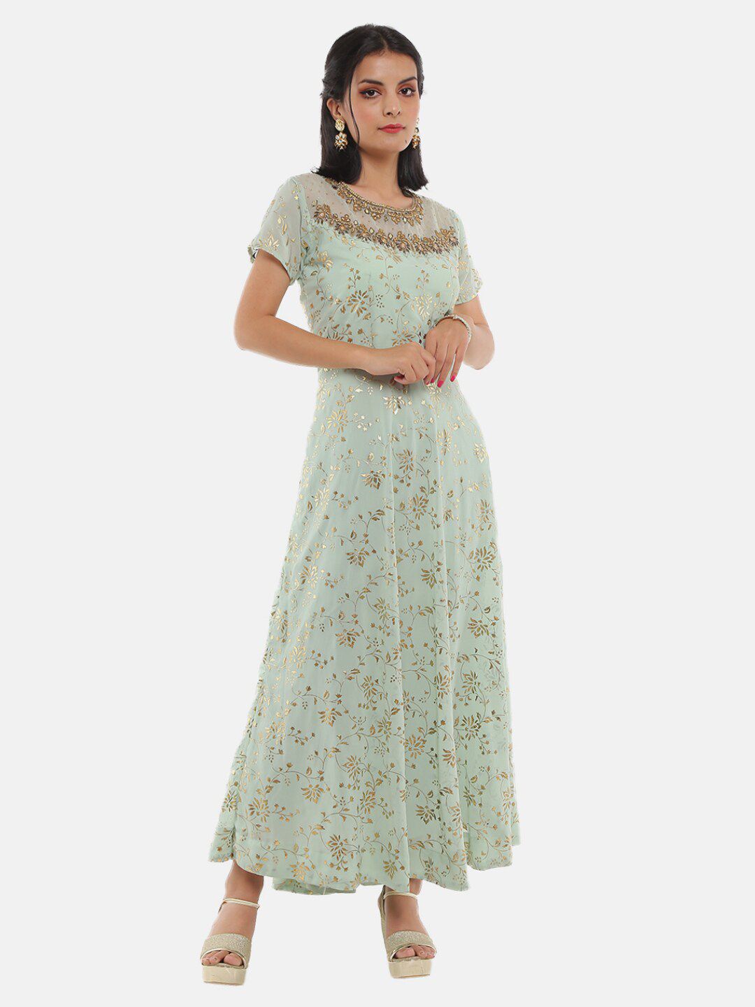 V-Mart Blue Floral Printed Maxi Dress Price in India