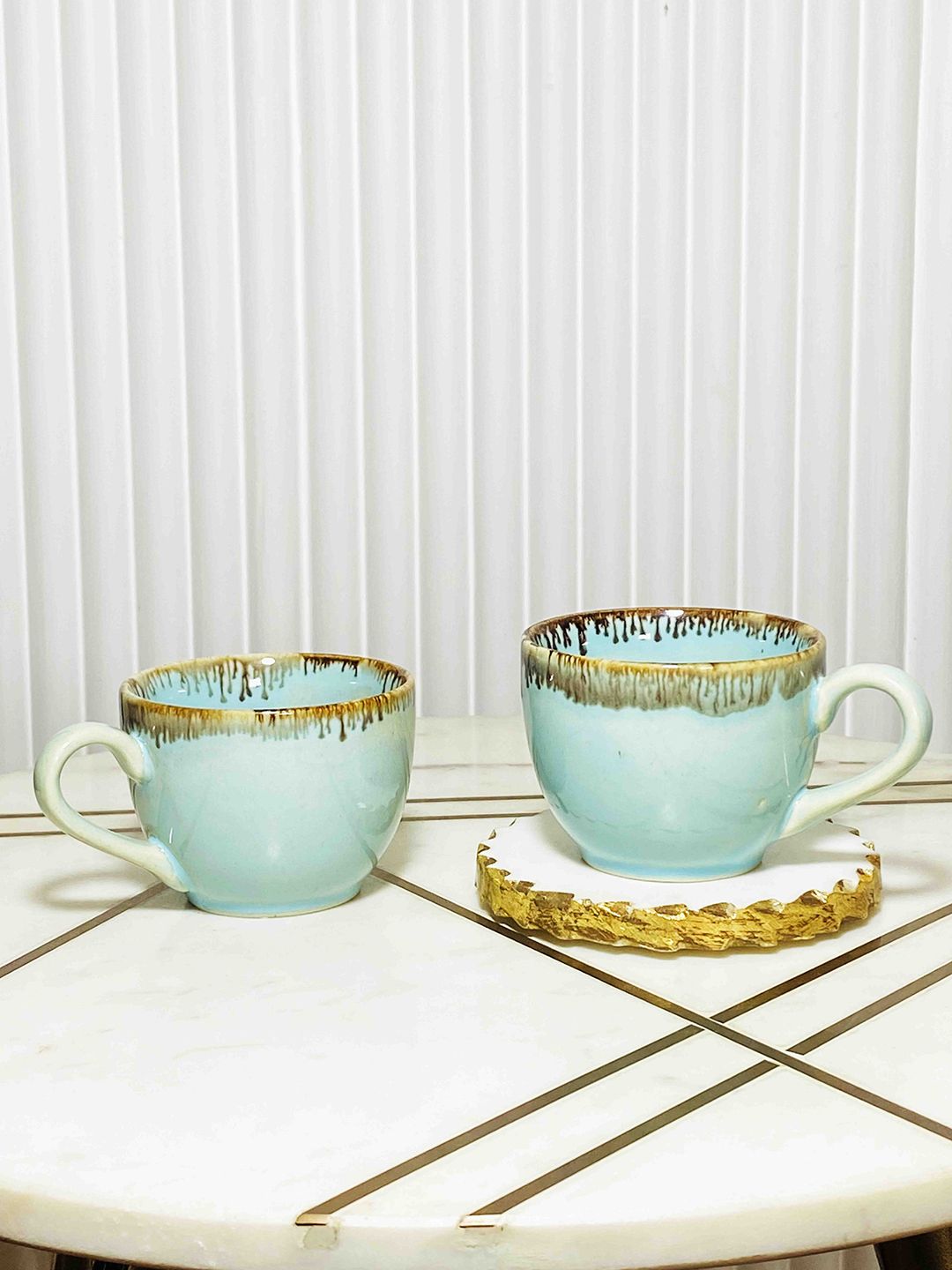 Folkstorys Blue Solid Ceramic Glossy Cups Set of Cups and Mugs Price in India