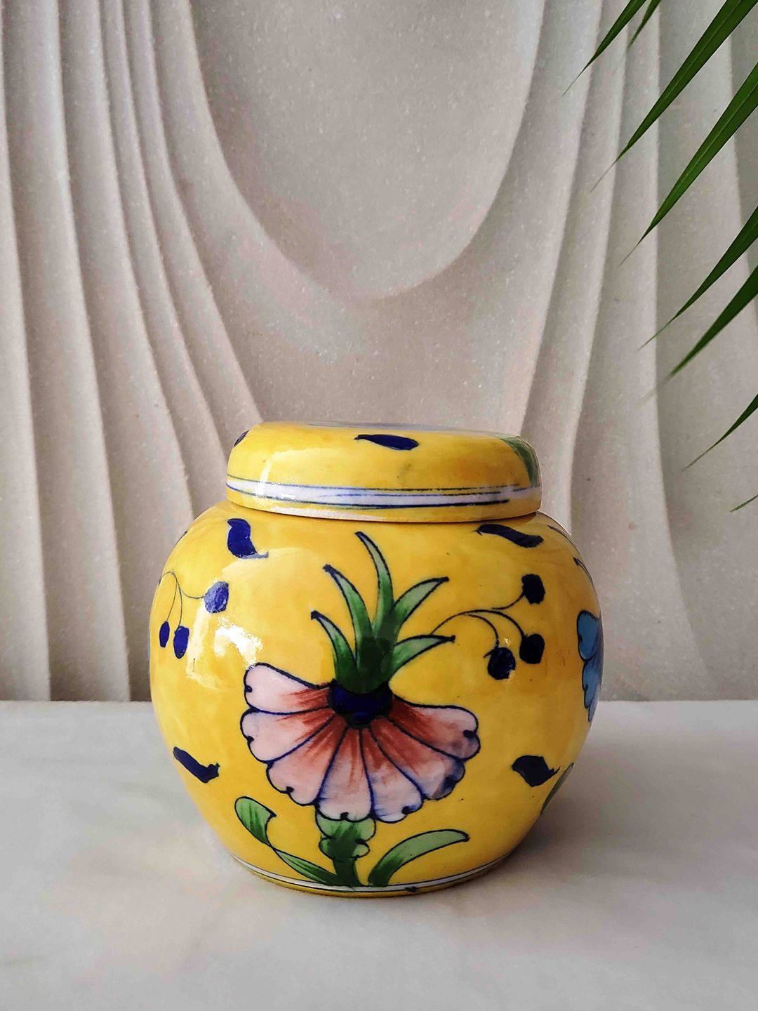 Folkstorys Yellow Floral Pottery Jar Price in India