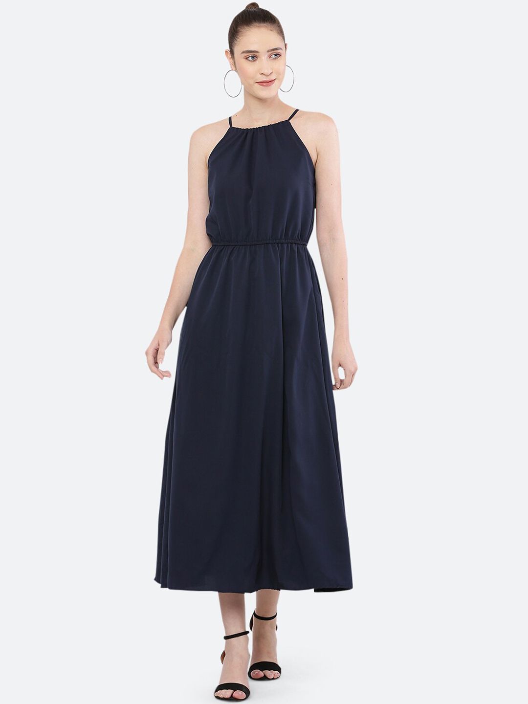 BLUE CHIC Women Navy Blue Crepe Midi Dress Price in India