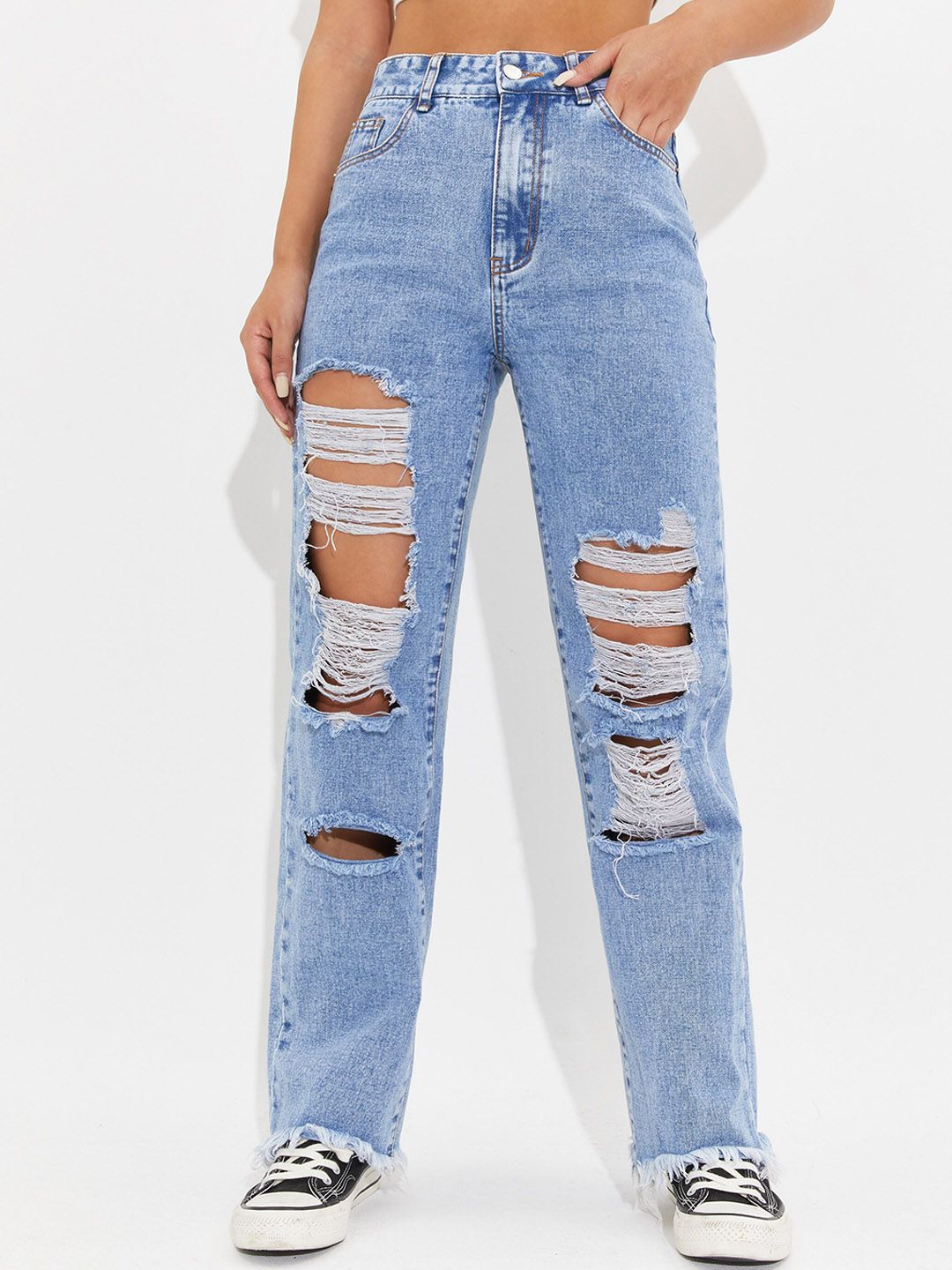 URBANIC Women Blue Highly Distressed Jeans Price in India