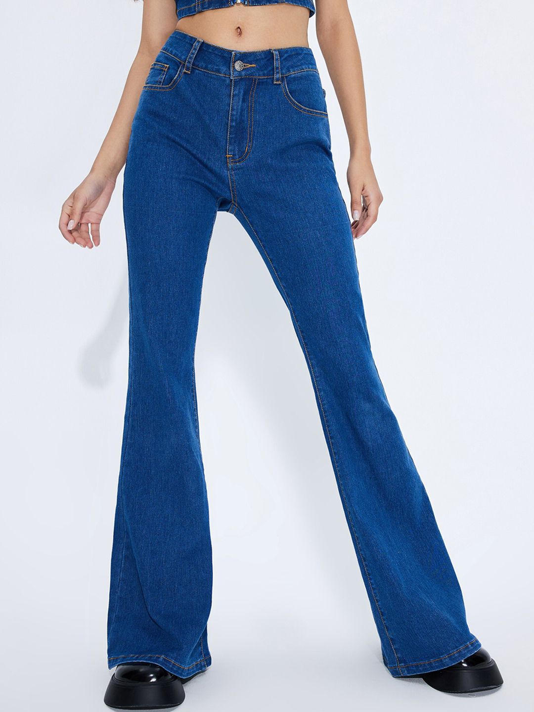 URBANIC Women Blue Flared High-Rise Jeans Price in India