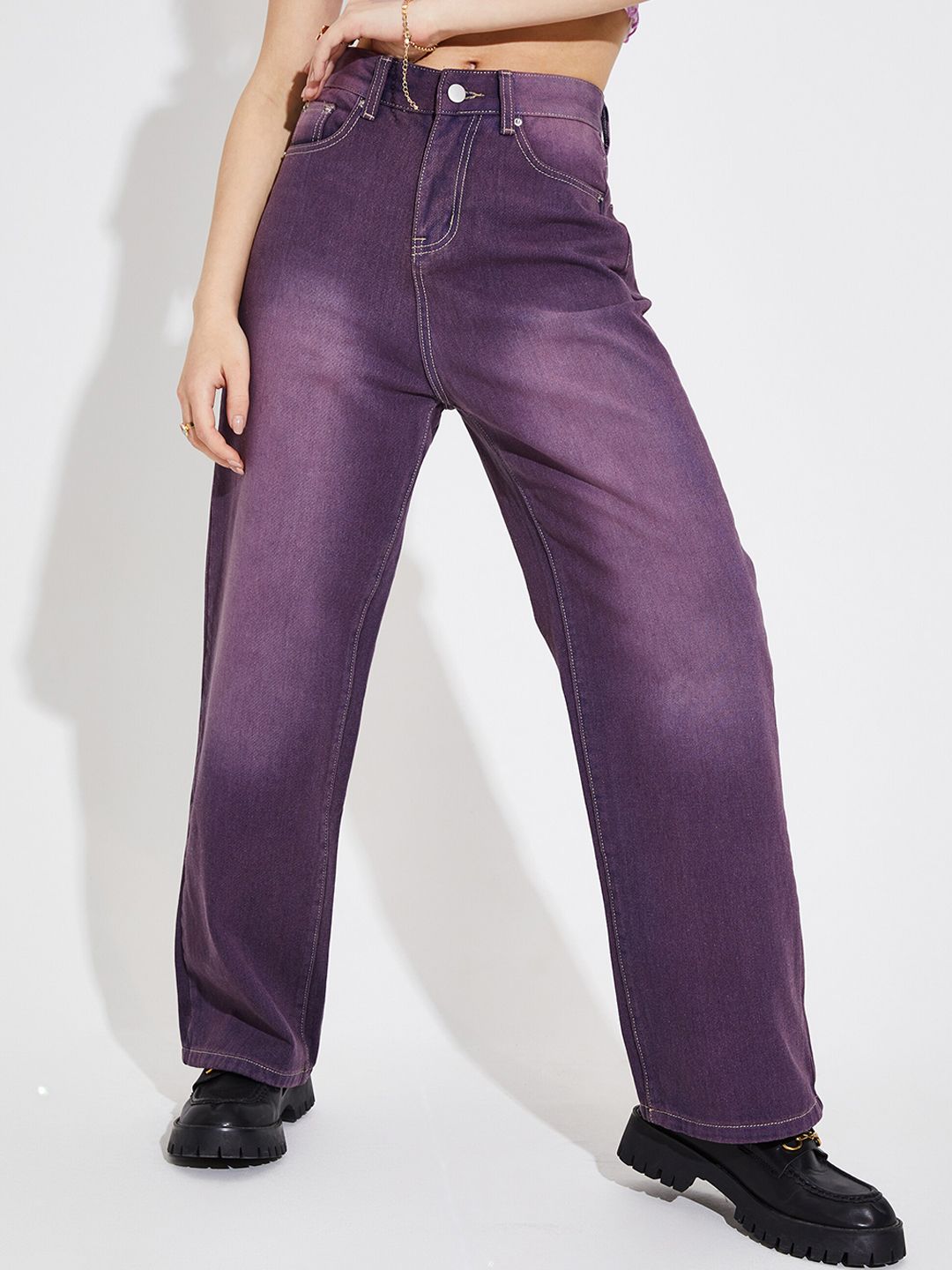 URBANIC Women Purple Heavy Fade Jeans Price in India