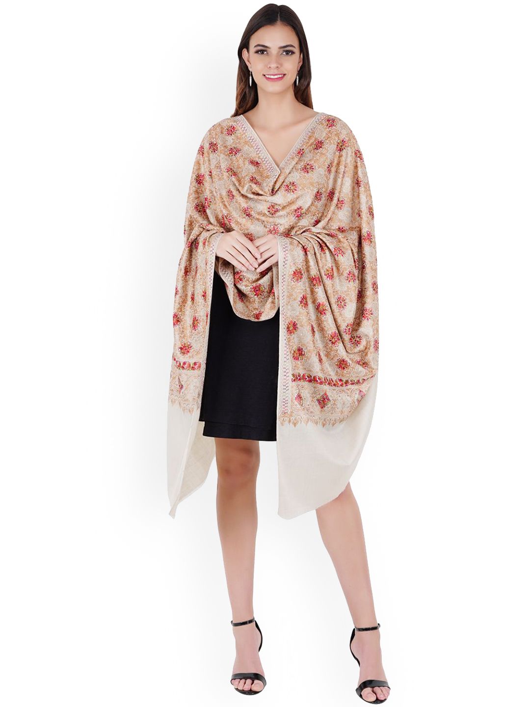MUFFLY Off White Printed 100% Wool Shawl Price in India