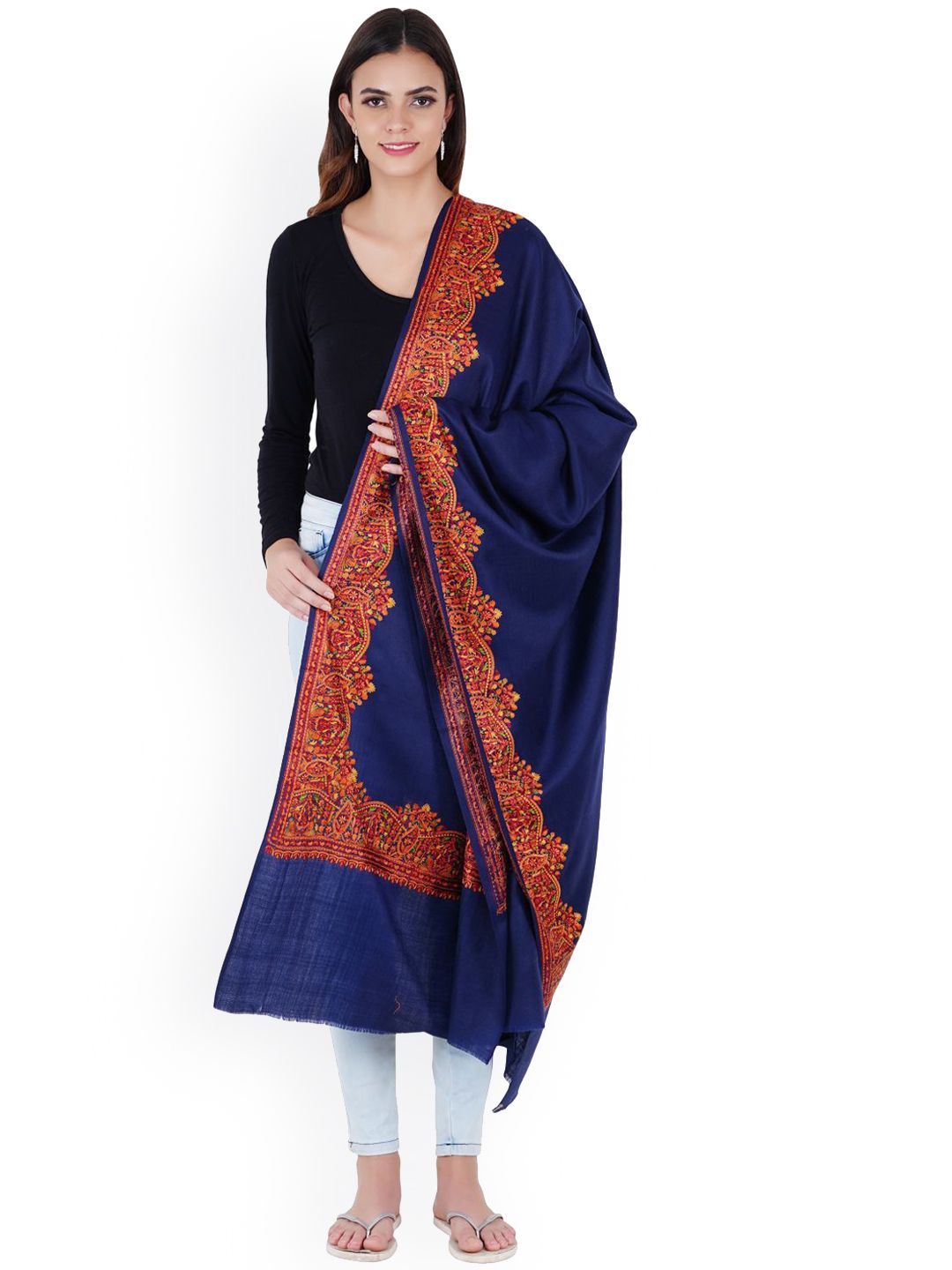 MUFFLY Blue & Red Embroidered Shawl Price in India