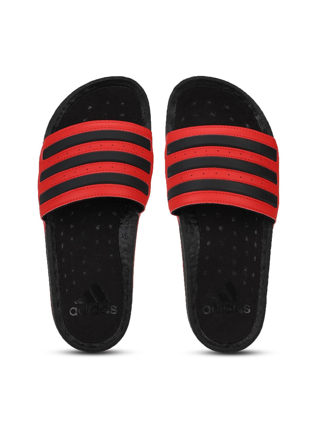 ADIDAS Unisex Black & Red Striped Sliders Price in India