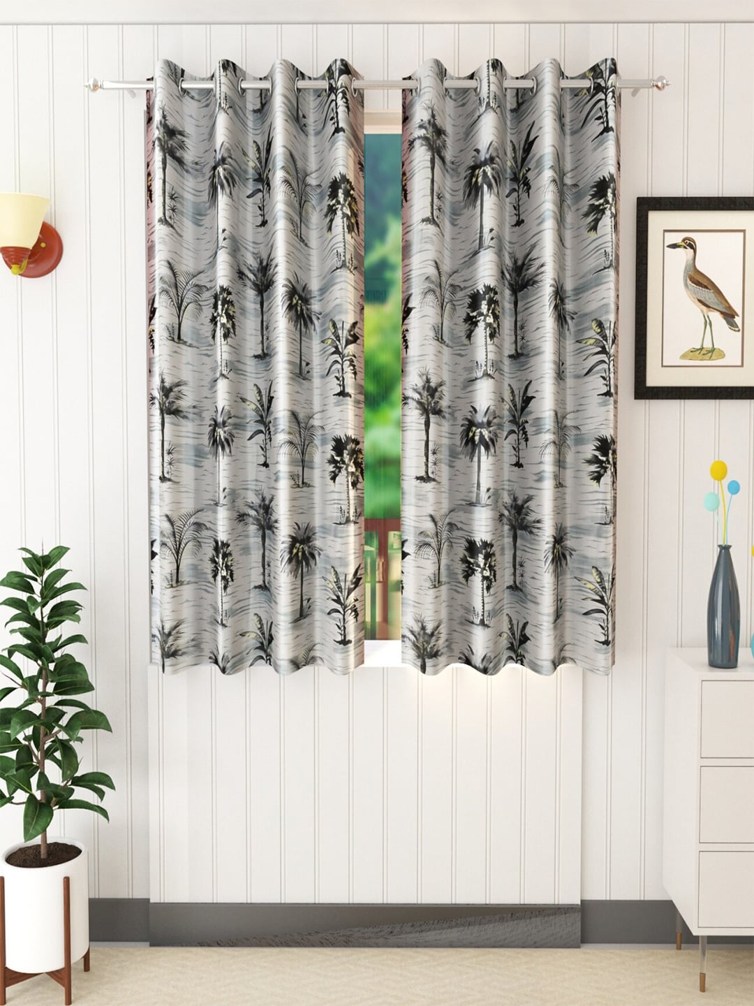 Homefab India Grey & Black Set of 2 Floral Window Curtain Price in India