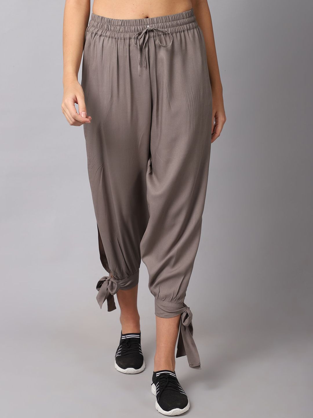 TAG 7 Women Grey Solid Smart Slit Tie Up Joggers Price in India