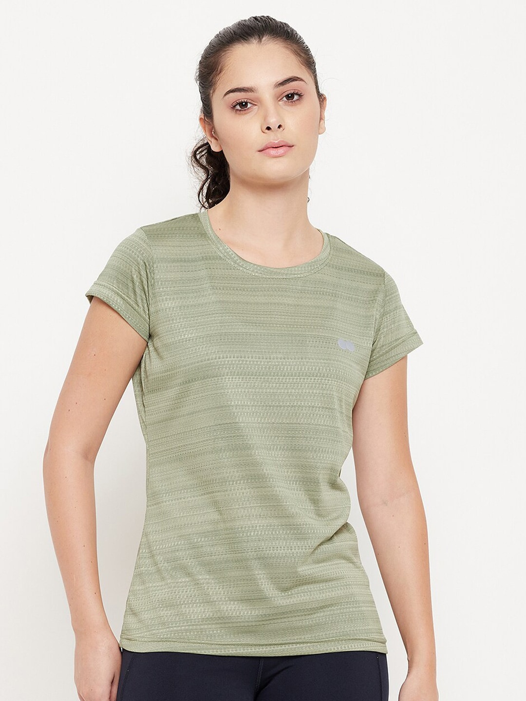 Clovia Women Olive Green Comfort-Fit Active T-shirt Price in India