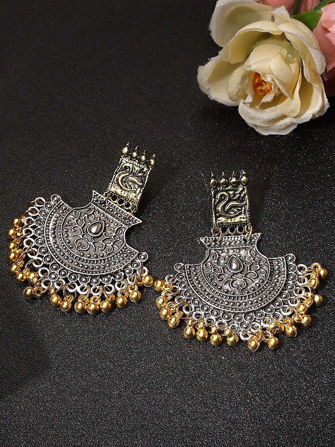 KACY Silver-Plated Gold-Toned Drop Earrings Price in India