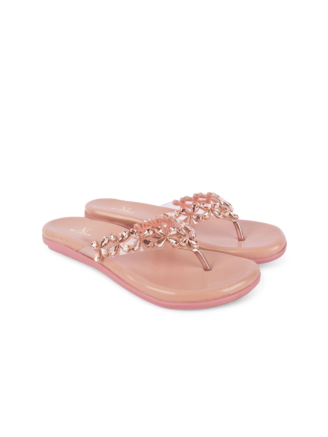 XE LOOKS Women Peach-Coloured Party Open Toe Flats Price in India