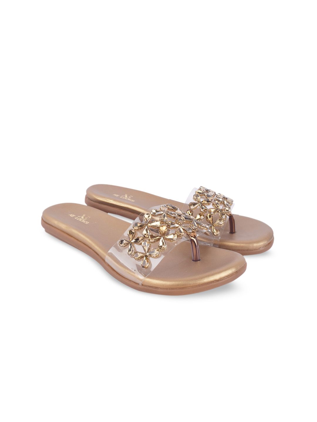 XE LOOKS Women Copper-Toned Party Open Toe Flats Price in India