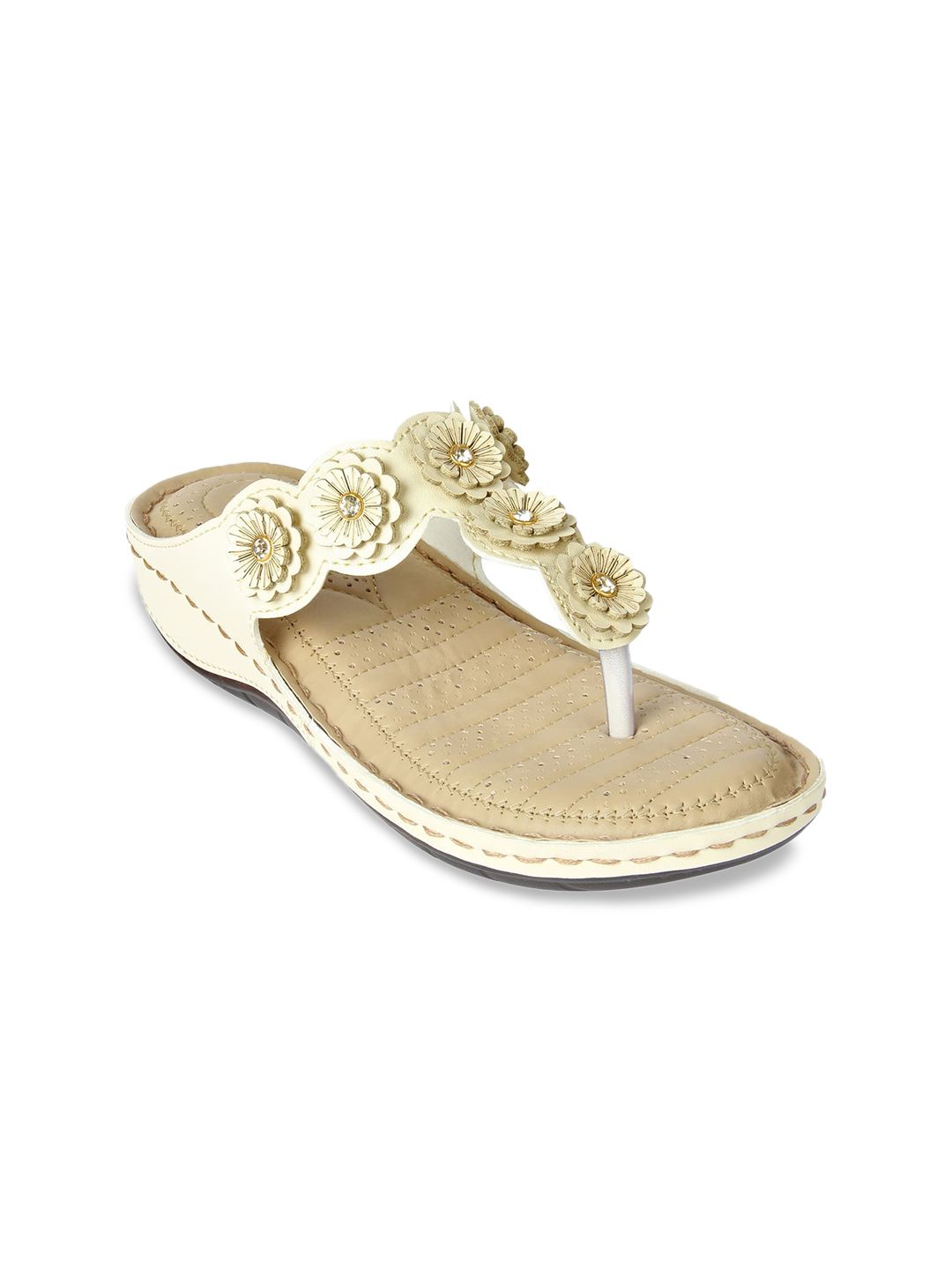 XE LOOKS Women Cream-Coloured Embellished Open Toe Flats Price in India