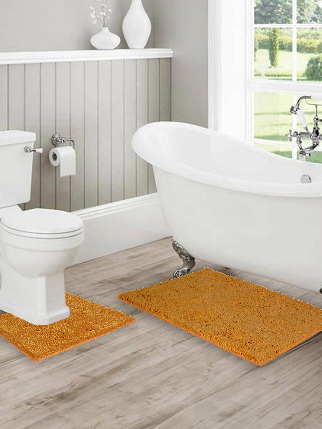 Lushomes 2 Pieces Orange Solid 2200 GSM Bath Rug Set Price in India