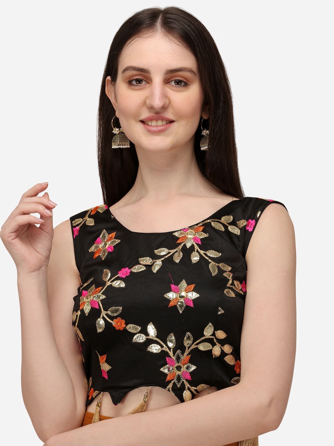Fab Viva Women Black Embroidered Saree Blouse Price in India