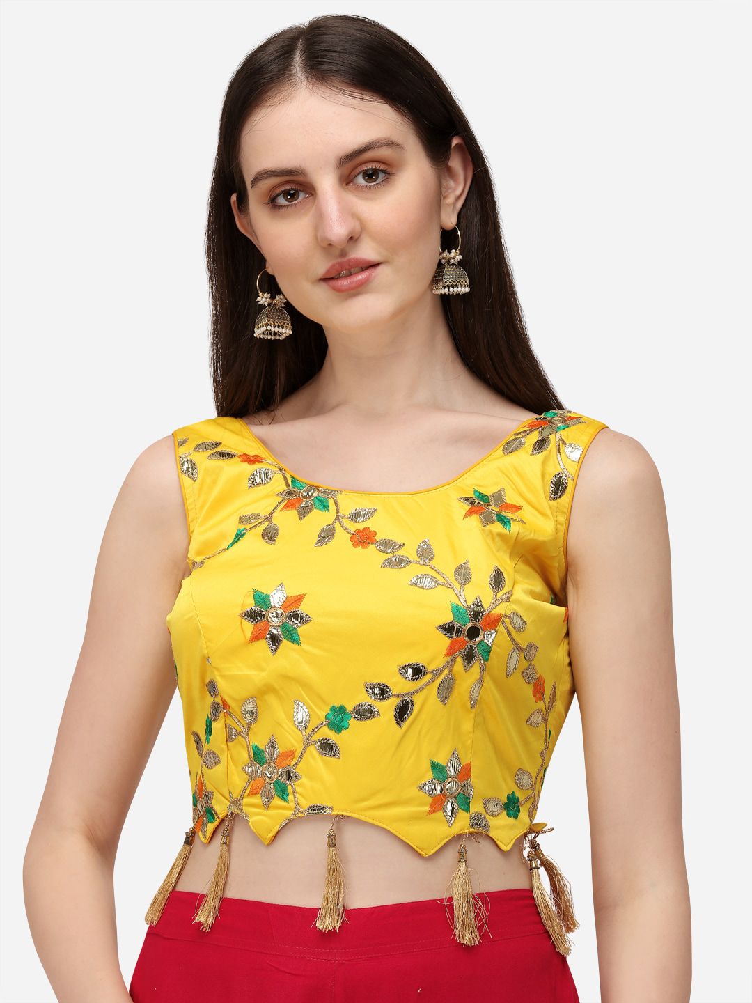 Fab Viva Women Yellow Embroidered Round Neck Silk Blouse Price in India