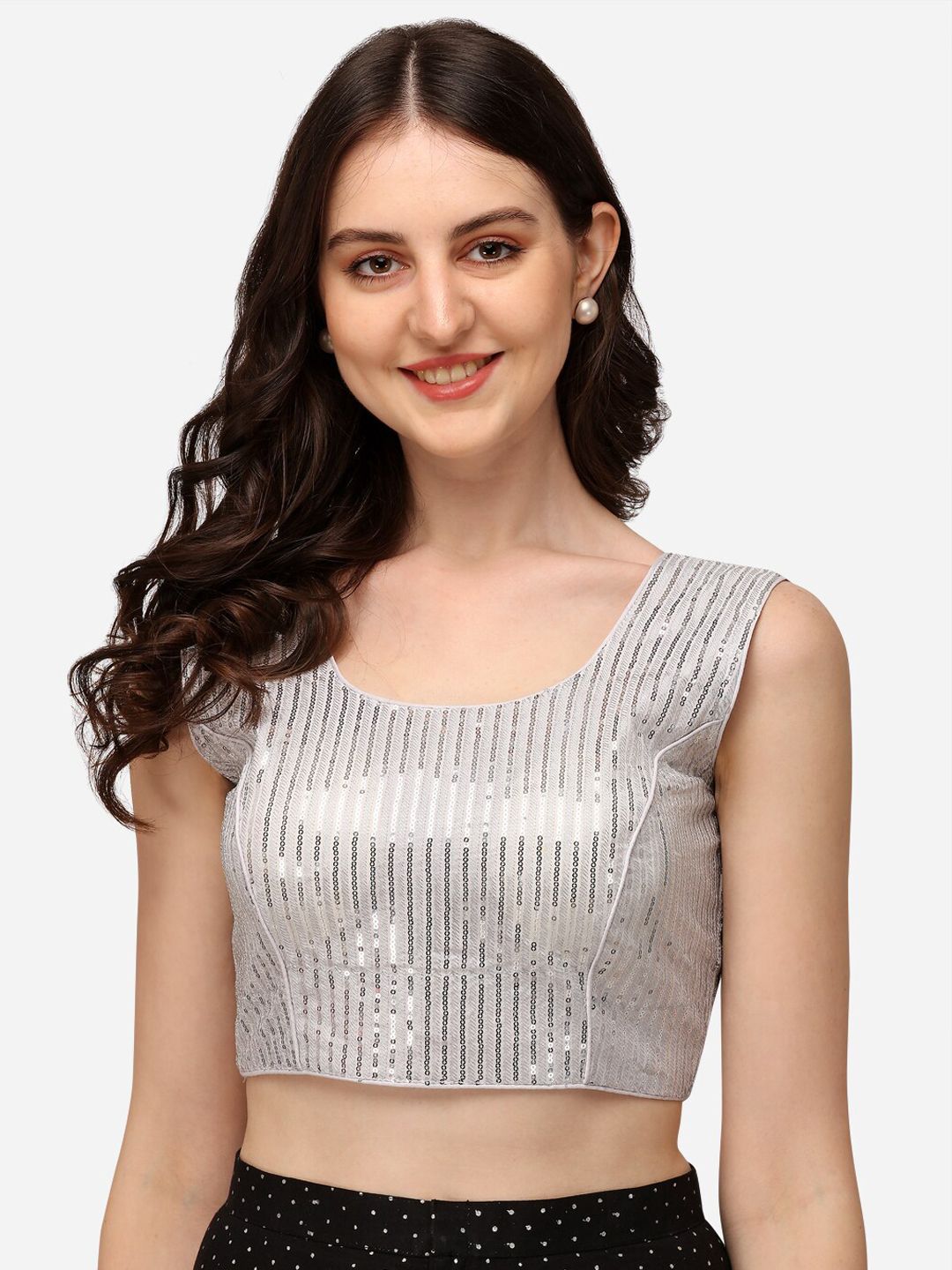 Fab Viva Women Silver-Colored Embroidered Saree Blouse Price in India