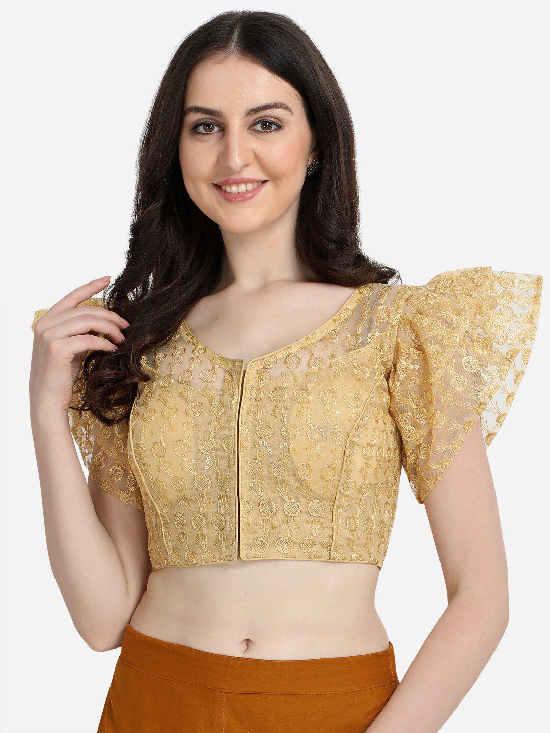 Fab Viva Women Beige Coloured Embroidered & Sequences Work Saree Blouse Price in India