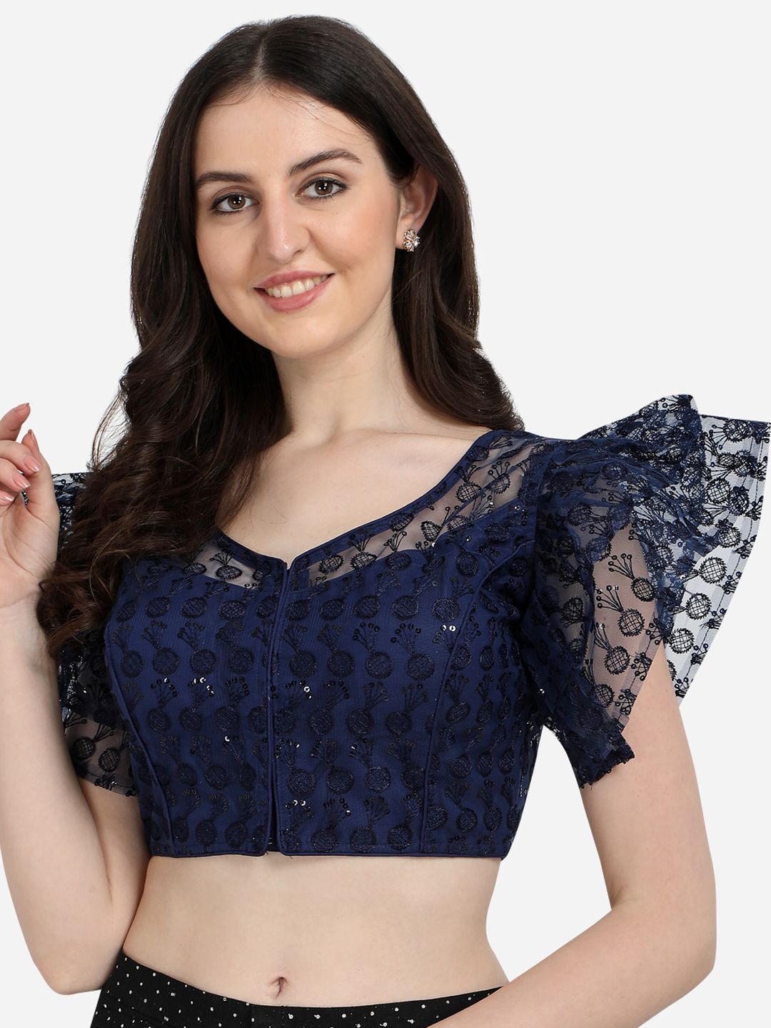Fab Viva women Navy Blue Embroidered Saree Blouse Price in India
