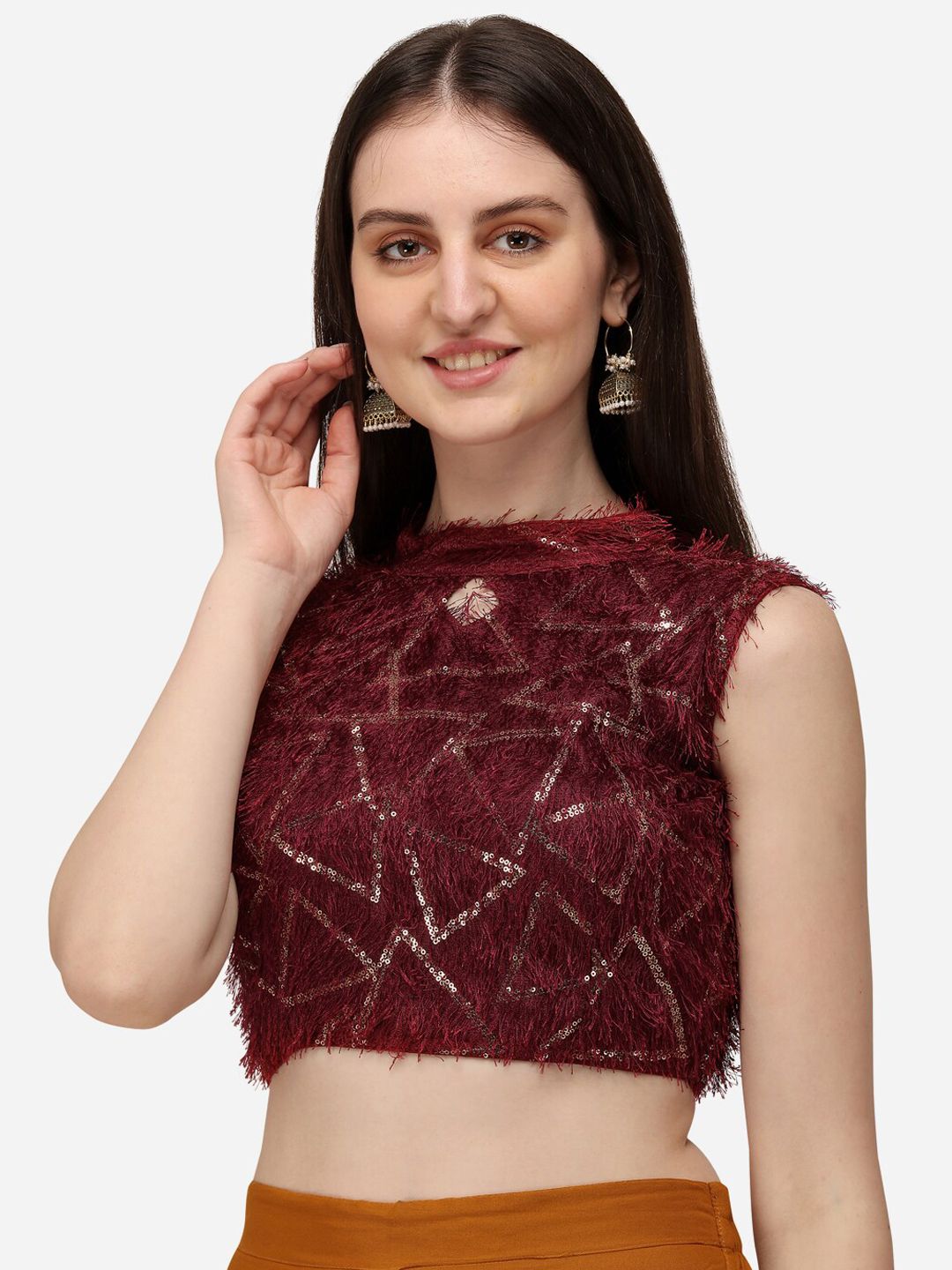 Fab Viva Women Red Embellished Saree Blouse Price in India