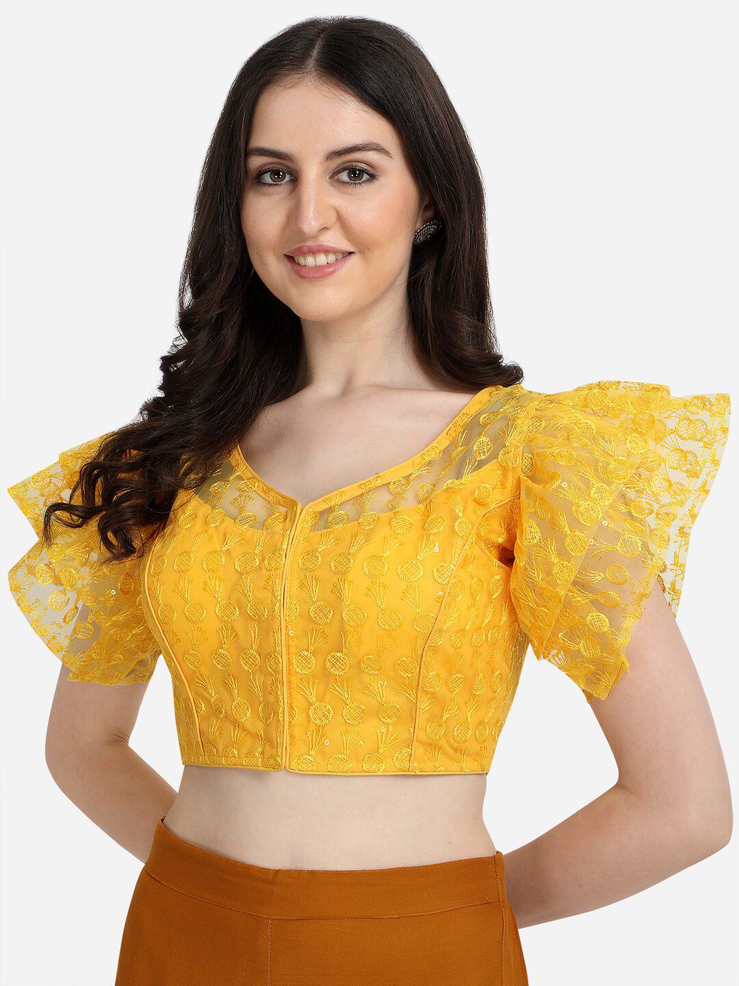 Fab Viva Women Yellow Embroidered Ready-Made Saree Blouse Price in India