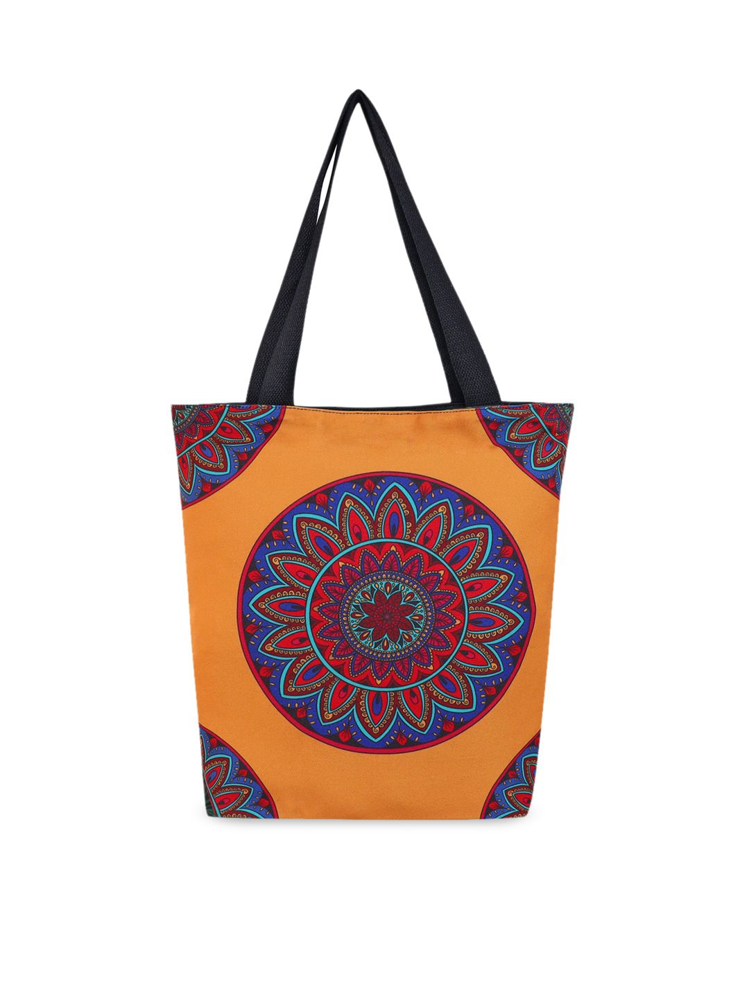 Sabhyata Multicoloured Ethnic Motifs Printed Oversized Shopper Handheld Bag with Applique Price in India