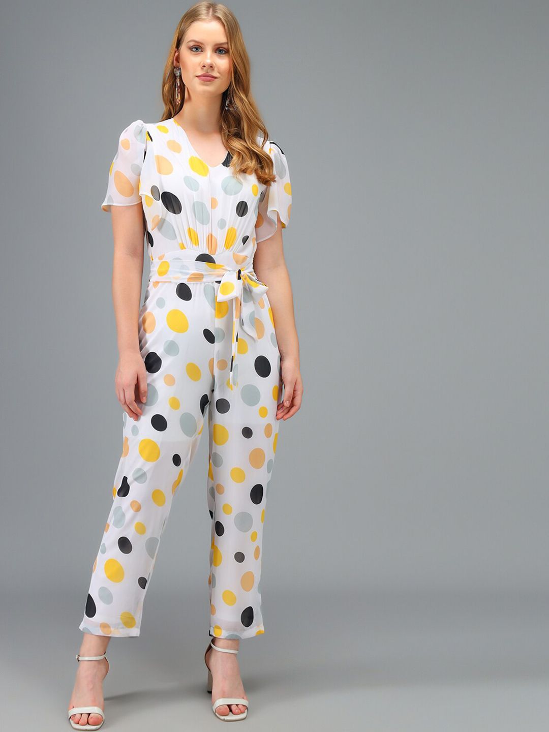 Kannan Yellow & White Printed Basic Jumpsuit Price in India