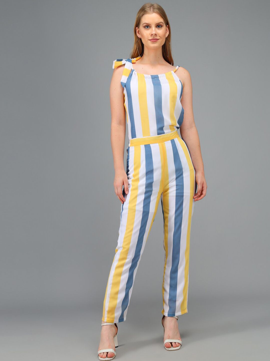 Kannan Yellow & White Striped Basic Jumpsuit Price in India