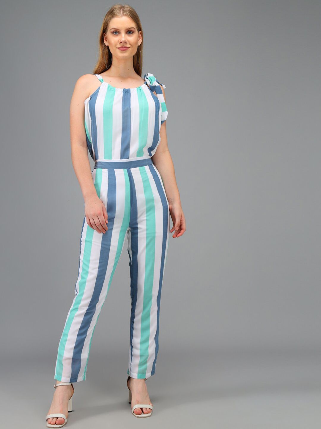 Kannan Blue & Green Striped Basic Jumpsuit Price in India