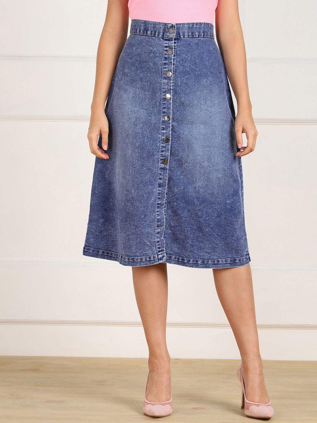 MONTREZ Women Blue Denim Solid Skirts