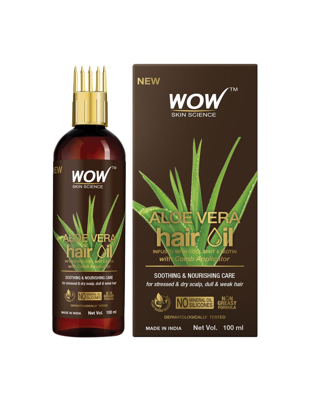WOW SKIN SCIENCE Aloe Vera Hair Oil with Cool Mint & Biotin with Comb Application-100ml Price in India