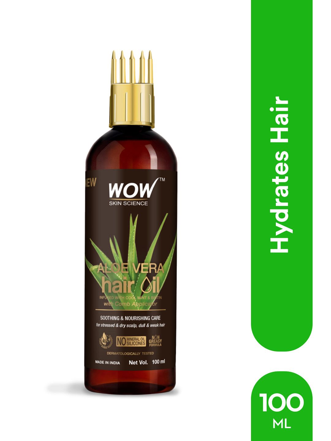 WOW SKIN SCIENCE Aloe Vera Hair Oil with Cool Mint & Biotin with Comb Application-100ml