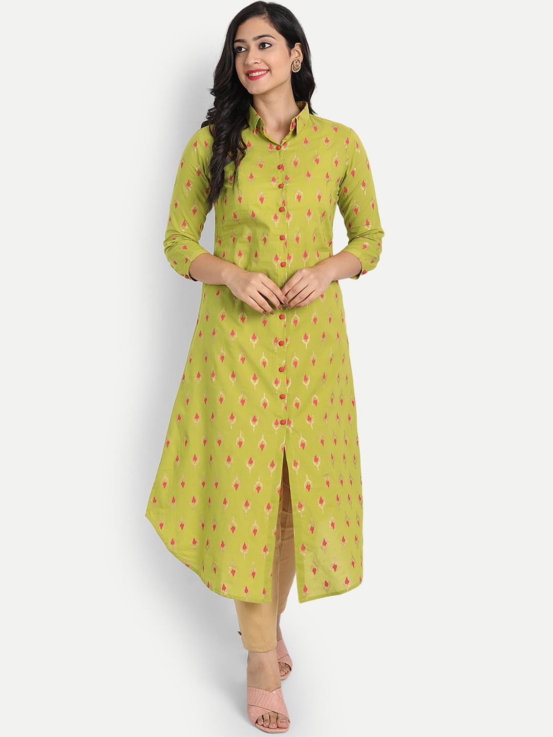 SUTI Women Olive Green Floral Thread Work Kurta Price in India