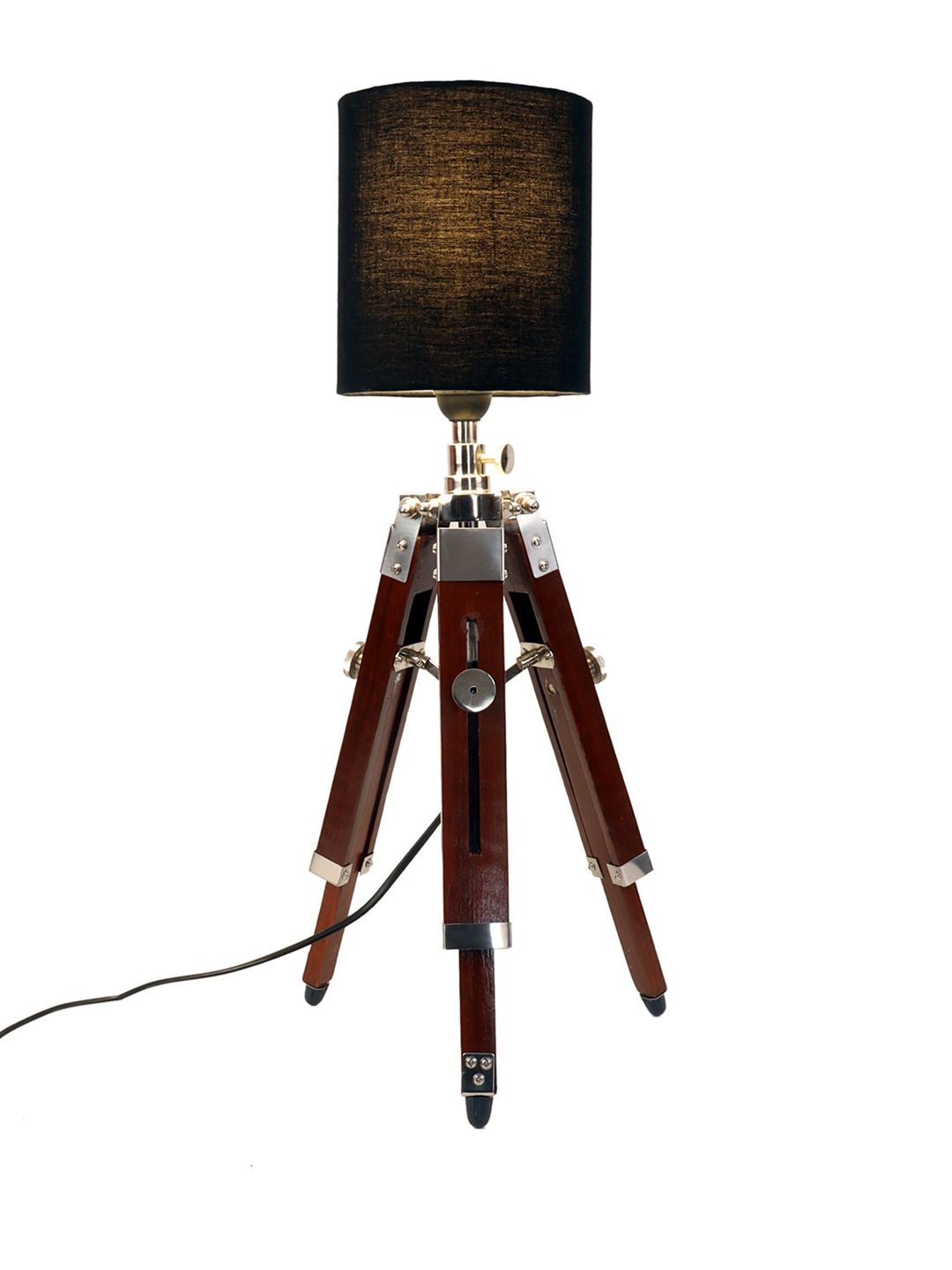 BEVERLY STUDIO Black & Brown Solid Tripod Table Lamp With Jute Shade Price in India